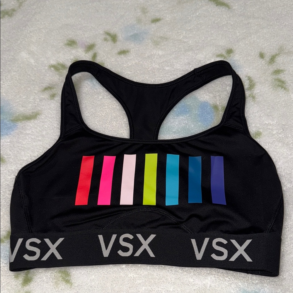 VSX Black Sports Bra with Colorful Stripes